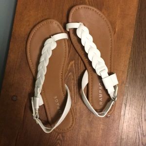 White braided toe ring sandals